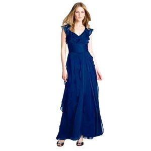 Adrianna Papell Navy Blue Tiered Petal Sleeveless Chiffon Long Dress Gown - Sz 4